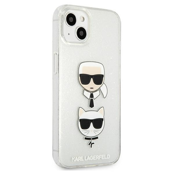 Hülle KARL LAGERFELD Apple iPhone 13 Mini Glitter Karl`s & Choupette Silber Hartschale